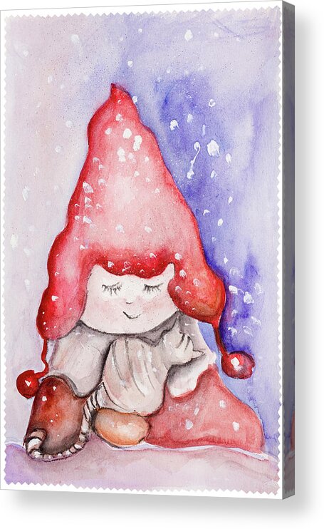 Baby Acrylic Print featuring the photograph Child in red hat and cat by Aleksandr Volkov