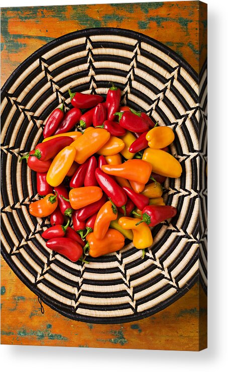 Chili Acrylic Print featuring the photograph Chili peppers in basket by Garry Gay