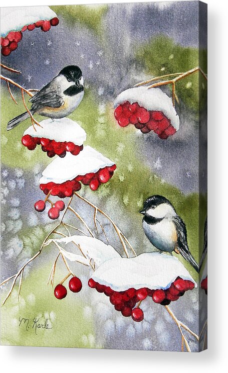 Birds Acrylic Print featuring the painting Chilly Chickadees by Marsha Karle