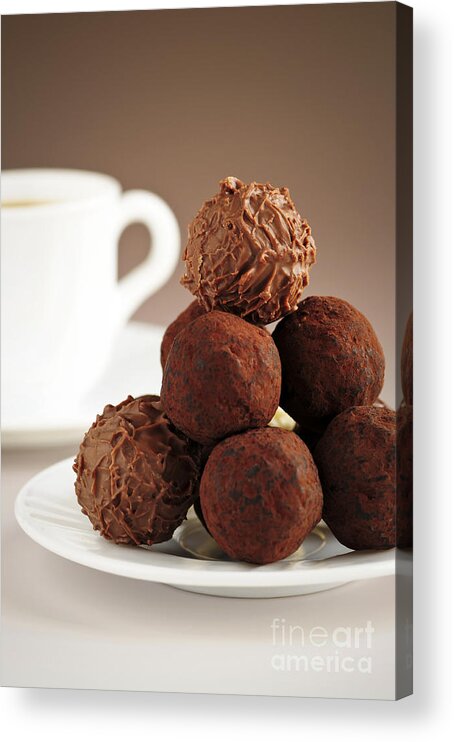 Chocolate Acrylic Print featuring the photograph Chocolate truffles and coffee 2 by Elena Elisseeva