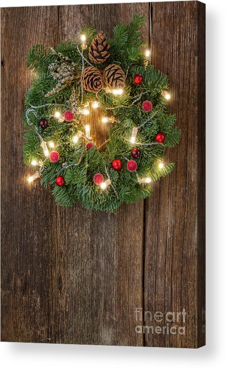 Anastasy Yarmolovich Acrylic Print featuring the photograph Christmas Wreath with Lights by Anastasy Yarmolovich