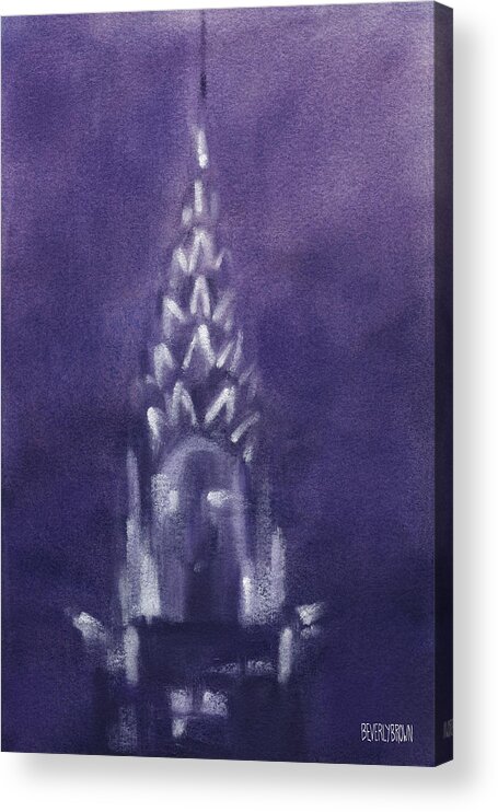 New York Acrylic Print featuring the painting Chrysler Building Violet Night Sky by Beverly Brown