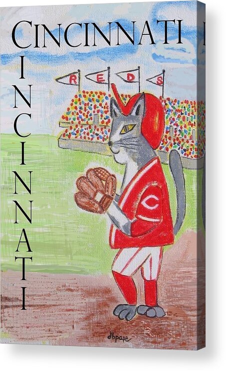 Cincinnati Acrylic Print featuring the painting Cinci Reds Cat by Diane Pape