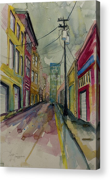 Asheville Cityscape Acrylic Print featuring the painting Cityscape Urbanscape Asheville Alley by Gray Artus