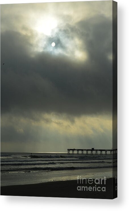 Sunrise Acrylic Print featuring the photograph Cloudy sunrise with moon by Julianne Felton