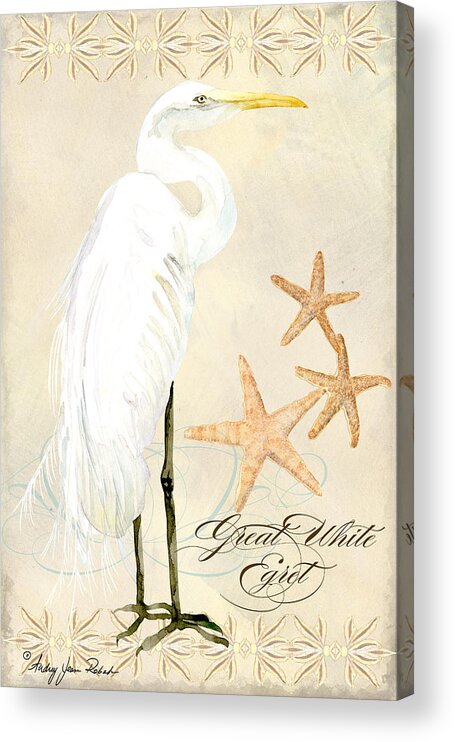 Watercolor Acrylic Print featuring the painting Coastal Waterways - Great White Egret by Audrey Jeanne Roberts