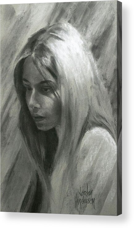 Woman Acrylic Print featuring the drawing Portrait of Woman in Charcoal by Jordan Henderson