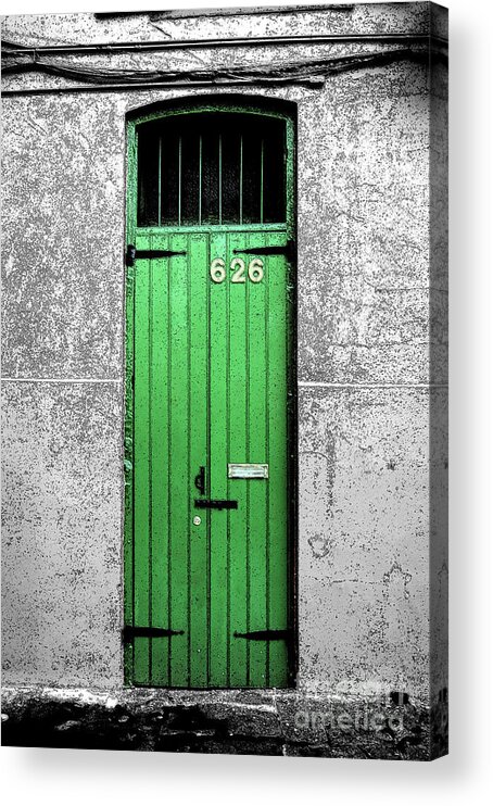 Travelpixpro Acrylic Print featuring the digital art Colorful Arched Doorway French Quarter New Orleans Color Splash Black and White with Ink Outlines by Shawn O'Brien