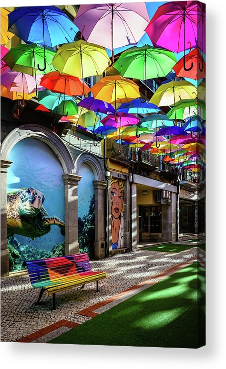 Colorful Umbrellas Acrylic Print featuring the photograph Colorful Street II by Marco Oliveira