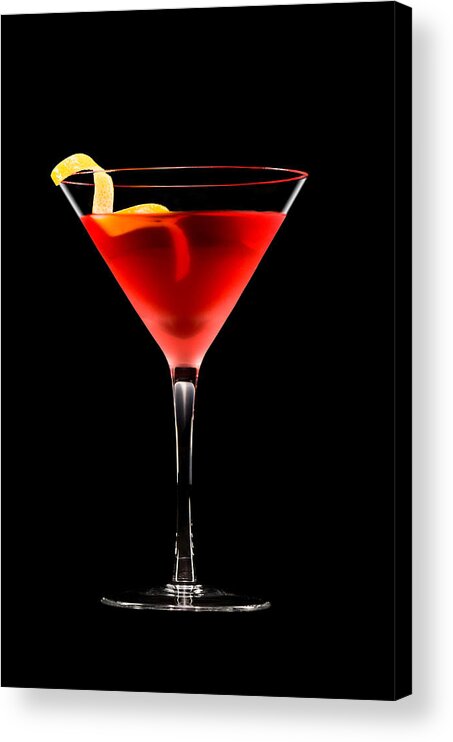 Alcohol Acrylic Print featuring the photograph Cosmopolitan cocktail in front of a black background by U Schade