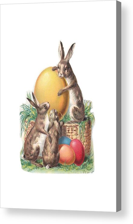 Vintage Rabbits Acrylic Print featuring the digital art Cottontails and Eggs by Kim Kent