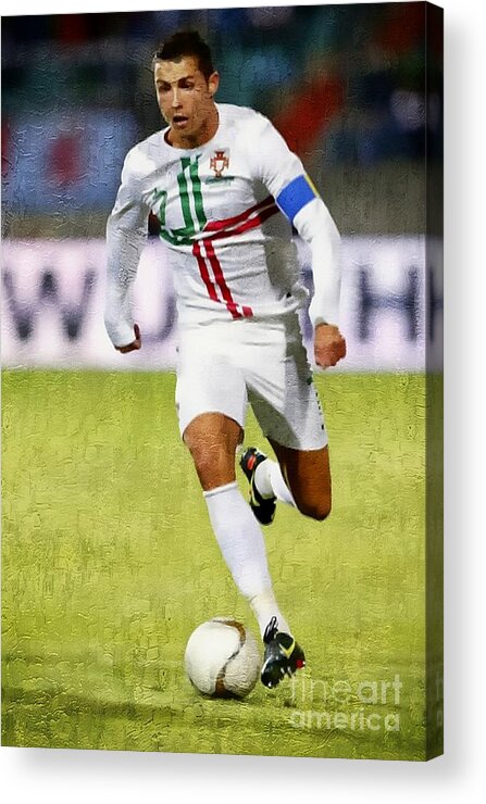 Cristiano Ronaldo Acrylic Print featuring the painting Cristiano Ronaldo - Soccer Legend by Ian Gledhill