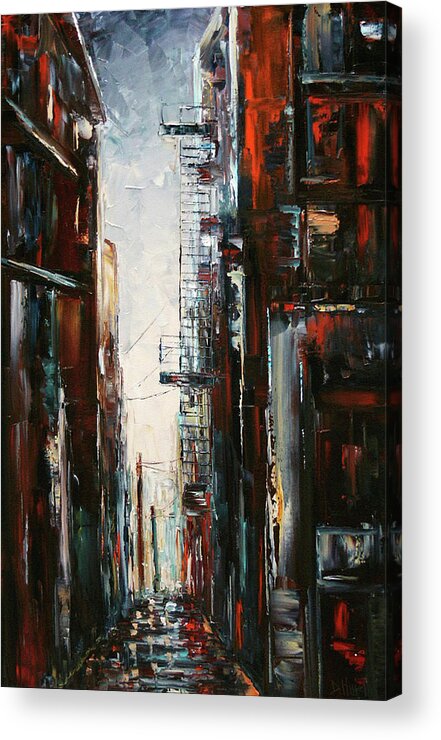 Cityscape Acrylic Print featuring the painting Damp And Cold by Debra Hurd