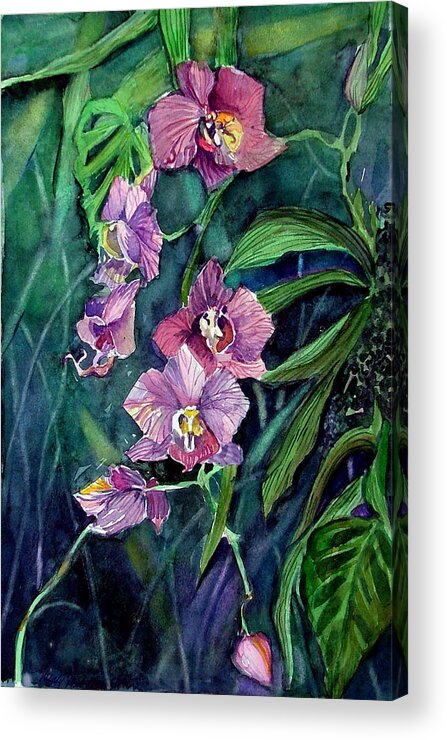 Orchid Acrylic Print featuring the painting Dark Orchid by Mindy Newman