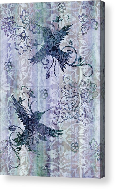Hummingbird Acrylic Print featuring the painting Deco Hummingbird Blue by JQ Licensing