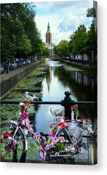Europe Acrylic Print featuring the photograph Canal and decorated bike in The Hague by RicardMN Photography