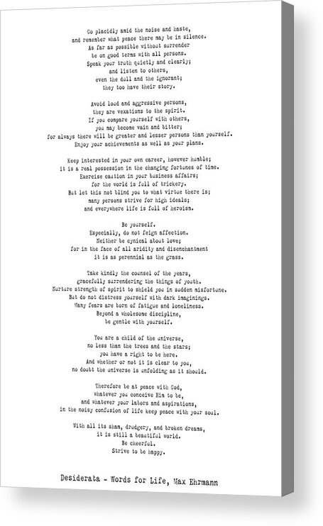 Poem Acrylic Print featuring the digital art Desiderata by Max Ehrmann - by Georgia Clare