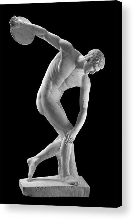 Discobolus Acrylic Print featuring the photograph Discobolus of Myron Discus Thrower Statue by Kathy Anselmo