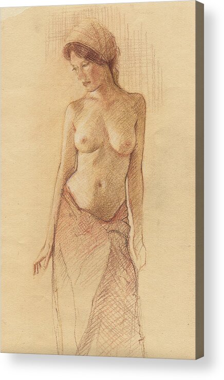 Breasts Acrylic Print featuring the drawing Draped Figure by David Ladmore