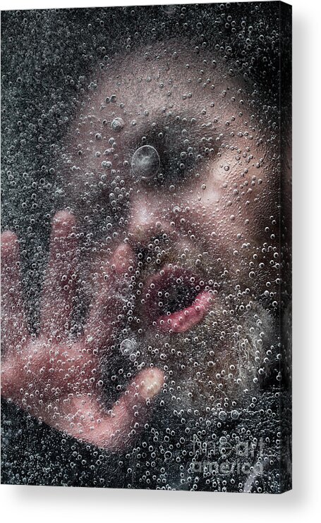 Drowning Man Acrylic Print featuring the photograph Drowning man under a frozen lake by Simon Bratt