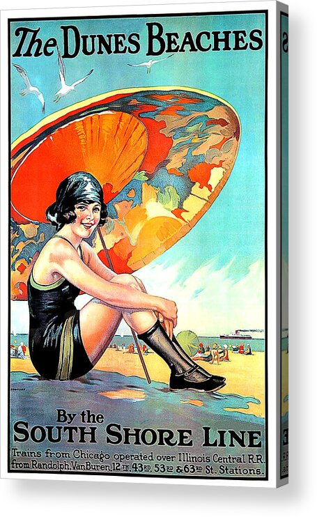 Dunes Beaches Acrylic Print featuring the painting Dunes beaches, young woman in swimsuit by Long Shot