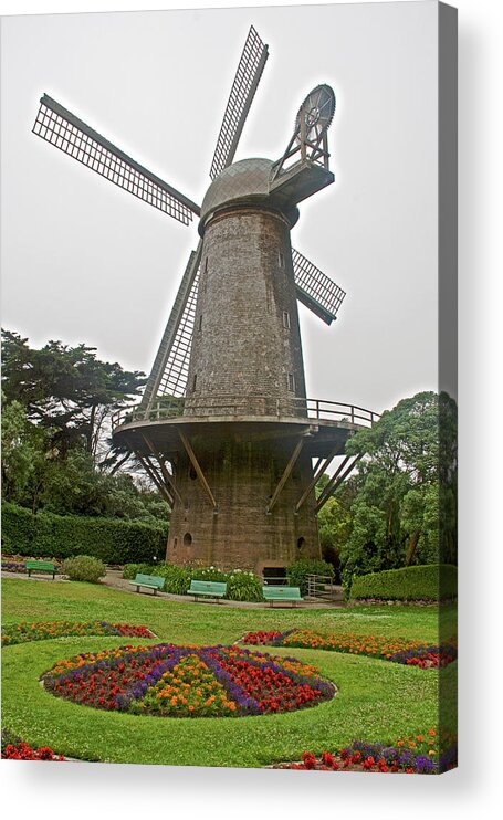 Dutch Windmill In Golden Gate Park In San Francisco Acrylic Print featuring the photograph Dutch Windmill in Golden Gate Park in San Francisco, California by Ruth Hager