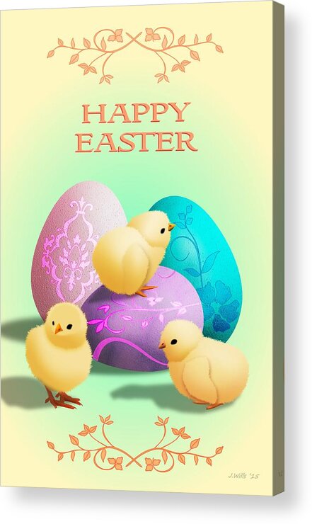 John Wills Art Acrylic Print featuring the digital art Easter Card with baby chicks by John Wills