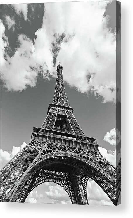 Eiffel Tower Acrylic Print featuring the photograph Eiffel Tower - Black and White by Melanie Alexandra Price