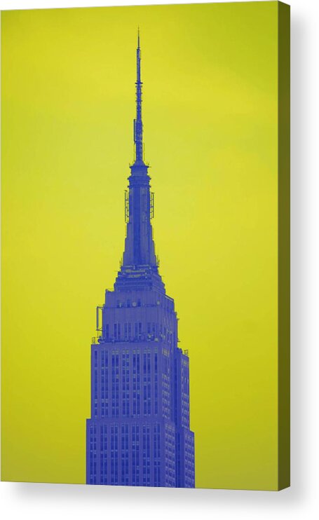 Empire State Building Color Acrylic Print featuring the photograph Empire Blue Lemon Lime Sky by Christopher J Kirby