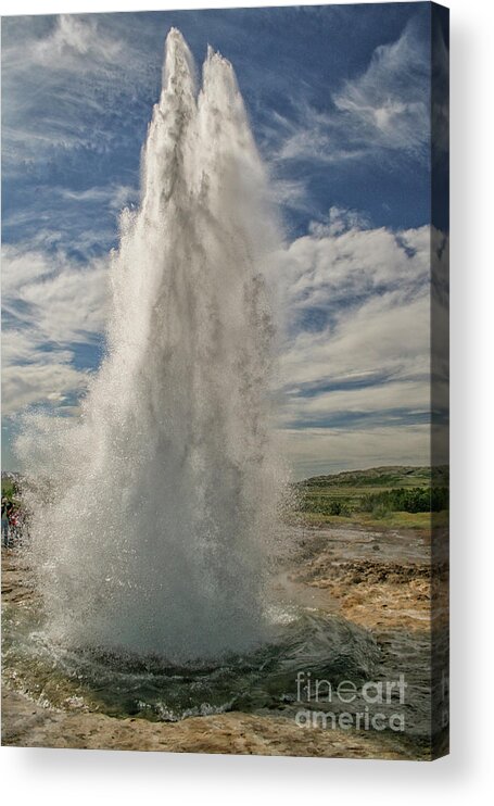 Strokkur Acrylic Print featuring the photograph Erupting geyser in Iceland by Patricia Hofmeester