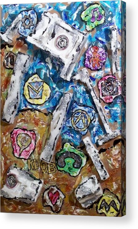 Cell Phone Acrylic Print featuring the painting eYepHone8zS mYpHone mYliFe by Kevin OBrien