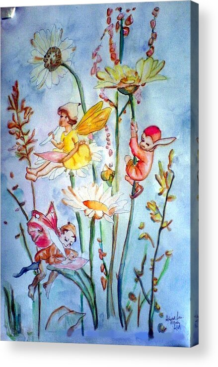 Fairies Acrylic Print featuring the painting Fairy Babies by AHONU Aingeal Rose