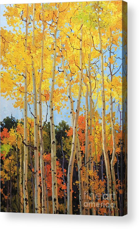 Nature Acrylic Print featuring the painting Fall Aspen Santa Fe by Gary Kim