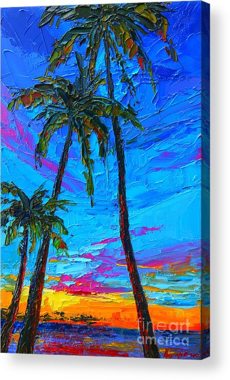 Tropical Landscape Acrylic Print featuring the painting Family Tree - Modern Impressionistic landscape palette knife oil painting by Patricia Awapara