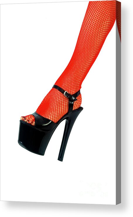 red fishnet stockings Acrylic Print 