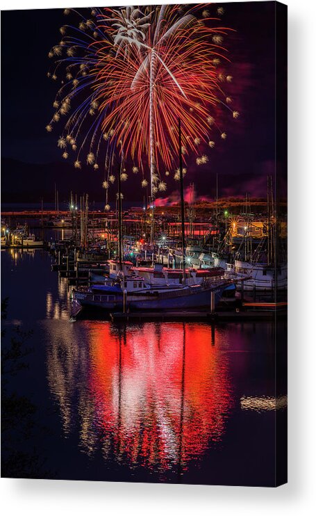 Boats Acrylic Print featuring the photograph Fireworks at the Docks by Robert Potts