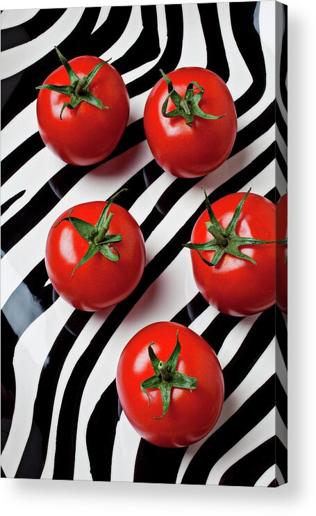 Tomato Acrylic Print featuring the photograph Five tomatoes by Garry Gay