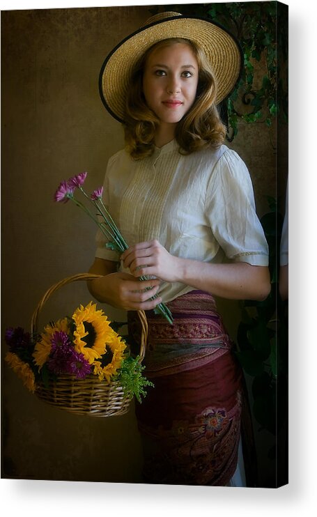Portrait Acrylic Print featuring the photograph Flower Peddler by Jean Hildebrant