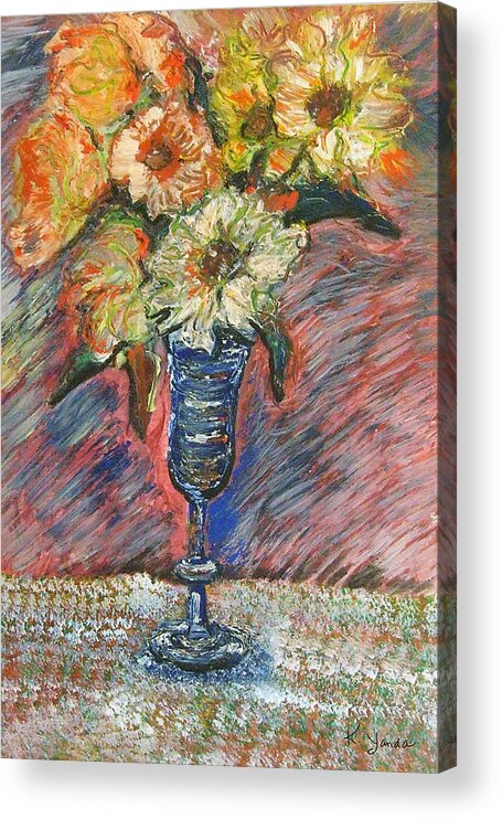 Flowers Wine Glass Vase Daisy Pastel Original Art Acrylic Print featuring the pastel Flowers in Wine Glass by Katt Yanda