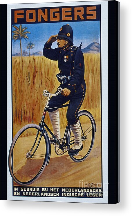Fongers Acrylic Print featuring the painting Fongers in Gebruik Bil Nederlandsche en Nederlndsch Indische Leger vintage cycle poster by Vintage Collectables