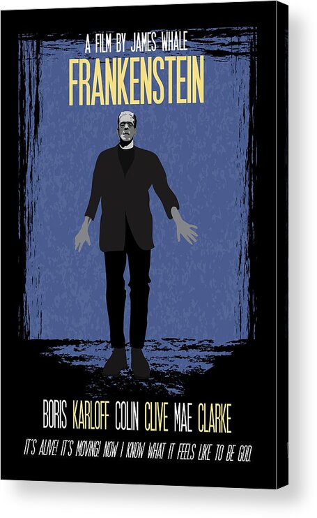 Frankenstein Acrylic Print featuring the painting Frankenstein Poster Print Movie Quote - It's Alive, It's Moving by Beautify My Walls