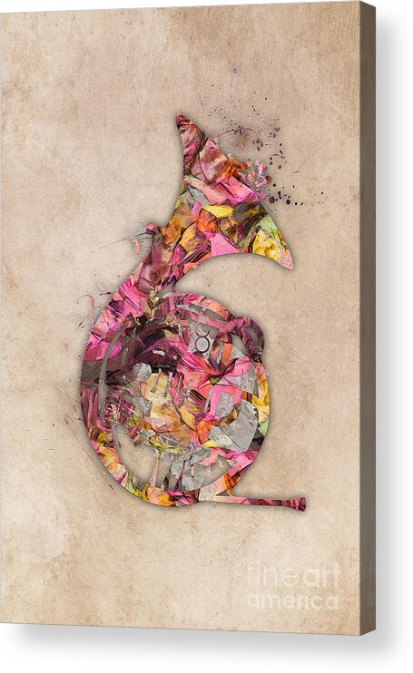 French Horn Acrylic Print featuring the digital art French horn by Justyna Jaszke JBJart