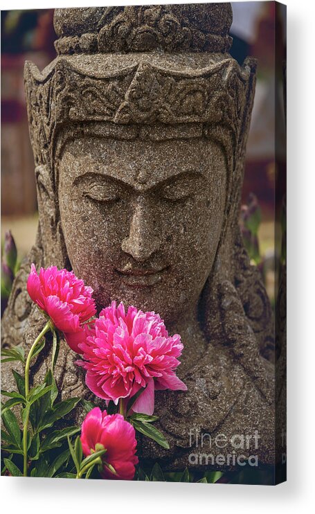 Concrete Acrylic Print featuring the photograph Garden statue decorative head by Sophie McAulay