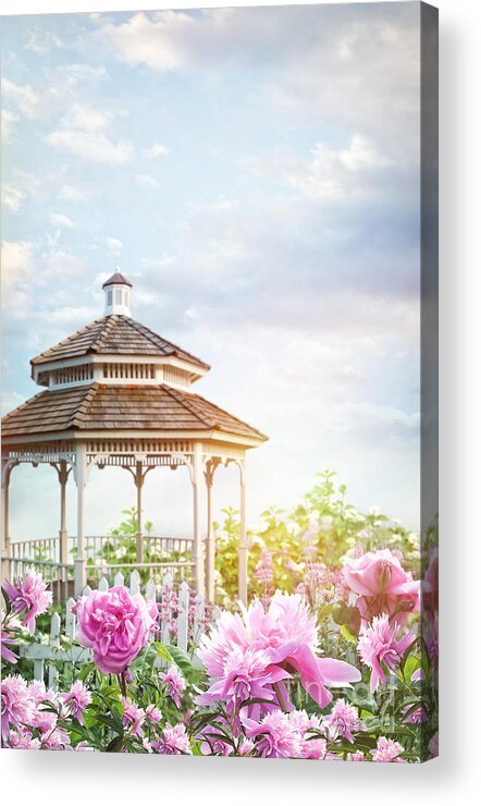Atmosphere Acrylic Print featuring the photograph Gazebo in summer flower garden by Sandra Cunningham