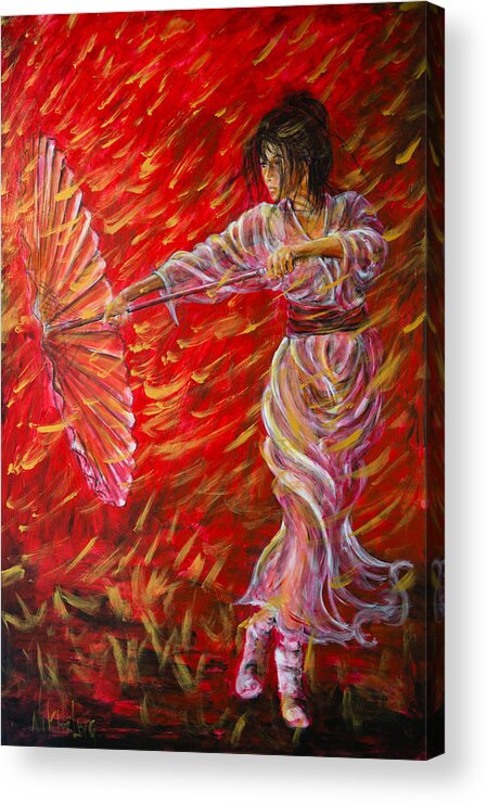 Geisha Acrylic Print featuring the painting Geisha - Rain Dance 02 by Nik Helbig