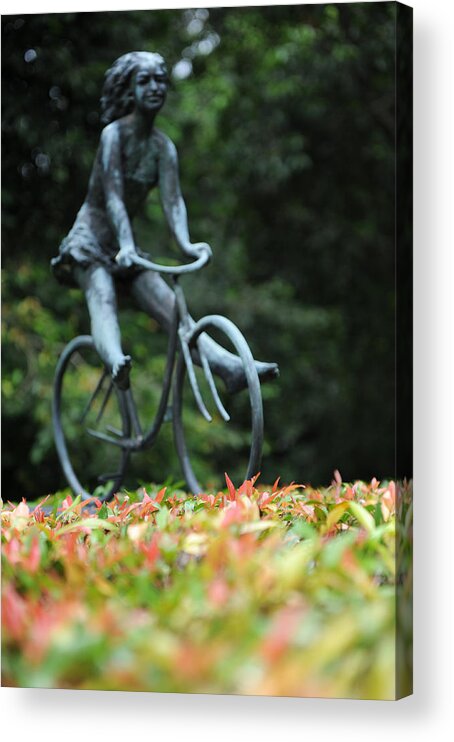 Sculpture Acrylic Print featuring the photograph Girl on a bicycle by Jessica Rose