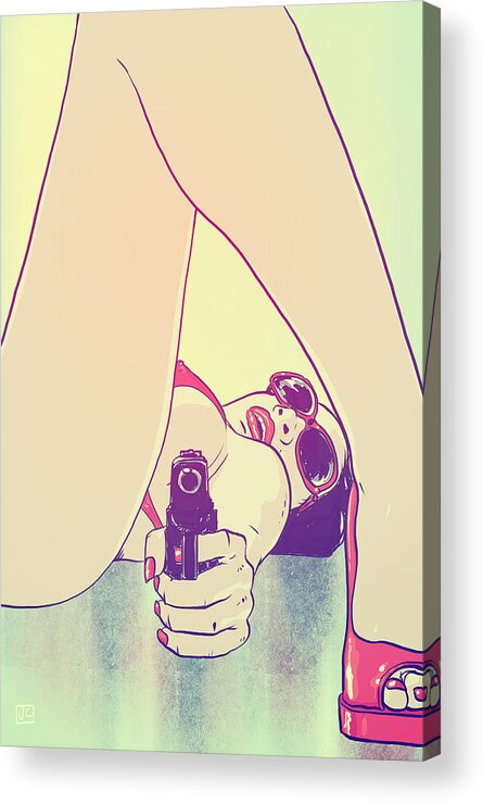 Pulp Acrylic Print featuring the drawing Girl Pointing Gun by Giuseppe Cristiano