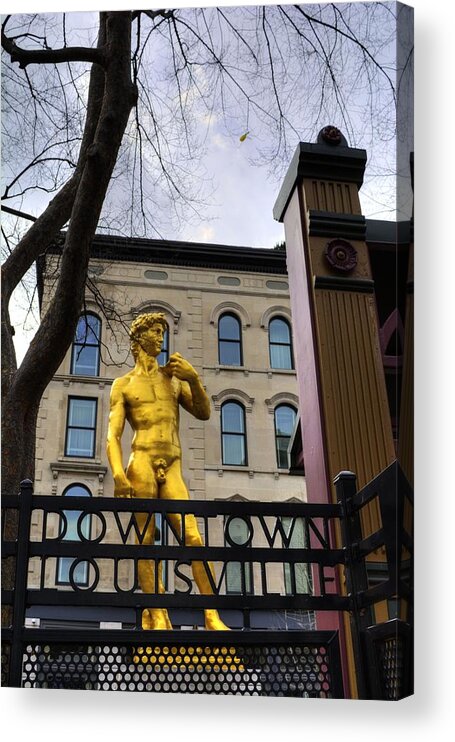 Gold Statue Of David Acrylic Print featuring the photograph Gold Statue of David by FineArtRoyal Joshua Mimbs