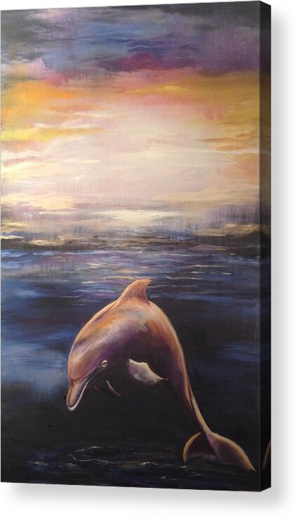 Sea Acrylic Print featuring the painting Golden Dolphin by Karen Ferrand Carroll