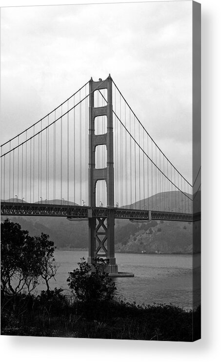 San Francisco Acrylic Print featuring the photograph Golden Gate Bridge- Black and White Photography by Linda Woods by Linda Woods